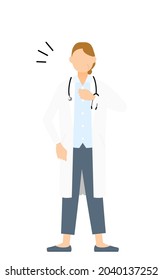 Senior female doctor in white coat clapping her chest, pose of reassurance and trust