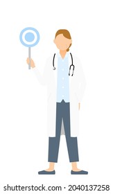 Senior female doctor in white coat holding circle stick, matching pose