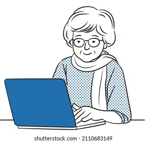 Senior female operating a personal computer