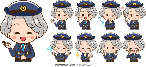 Senior female police officer illustration set
