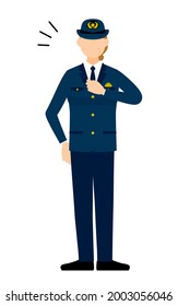 Senior female police officer posing, Clapping your chest