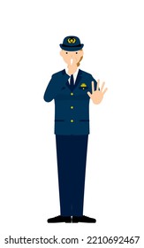 Senior female police officer posing, Blowing a whistle to stop