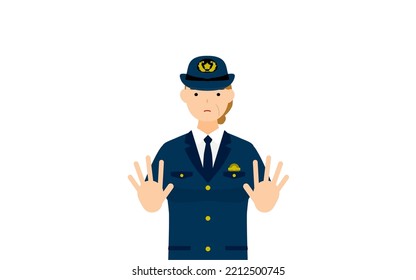 Senior female police officer posing, Putting both hands out in front of you to stop