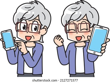 Senior female set using a smartphone