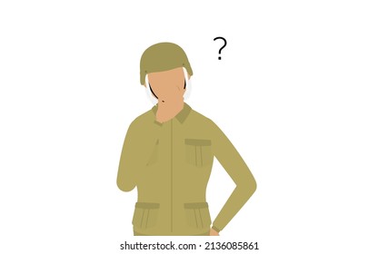 Senior Female Soldier Pose, Have doubts