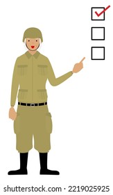 Senior Female Soldier Pose, Pointing to a checklist