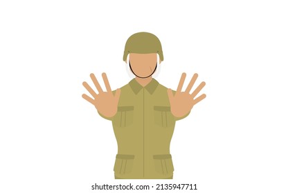 Senior Female Soldier Pose, Stop!　Thrust your hands out in front of you.