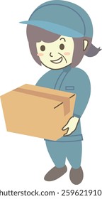 Senior female worker holding cardboard