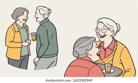 Senior friends doing fun local activities, like going to restaurants, pubs, or taking classes