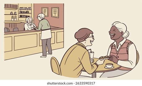 Senior friends doing fun local activities, like going to restaurants, pubs, or taking classes