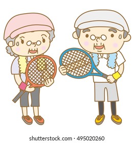 Senior generation couples to play tennis