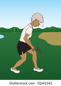 Senior Golfing Woman with Knee Pain