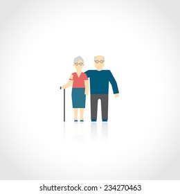 Senior grandparents couple mature people family concept flat icon isolated on white vector illustration