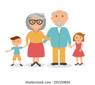 Senior grandparents with their grandchilds. People family concept. Flat style vector. Grandparent`s day illustration.