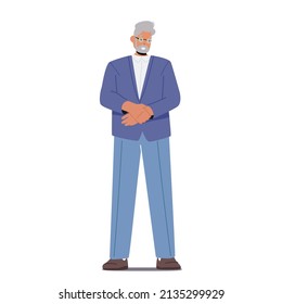 Senior Grey Haired Business Man in Formal Suit, Male Character Wear Blue Blazer and Trousers Isolated on White Background. Single Mature Fashioned Bearded Person. Cartoon People Vector Illustration