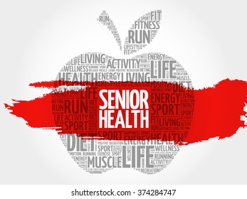 Senior health apple word cloud, health concept