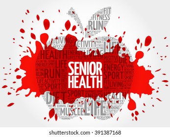 Senior health apple word cloud, health concept