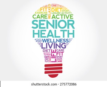 Senior Health Bulb Word Cloud, Health Concept