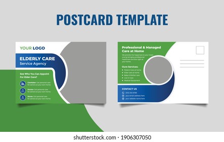 Senior health care postcard template design. Medical postcard template, dental postcard design. Home care postcard template.