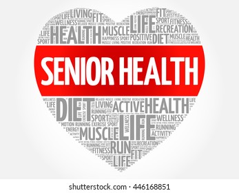 Senior health heart word cloud, fitness, sport, health concept