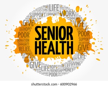 Senior health word cloud collage, concept background