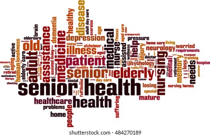 Senior Health word cloud concept. Vector illustration