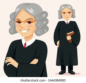 Senior judge man standing holding book and crossed arms pose