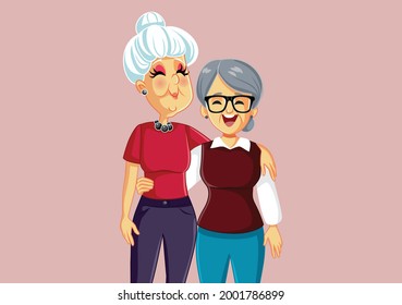 Senior Ladies Being Best Friends Vector Cartoon Illustration. Two elderly women having a meaningful relationship at an old age
