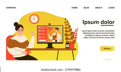 Senior lady consulting doctor online. Old patient having conference chat with physician flat vector illustration. Consultation, lockdown concept for banner, website design or landing web page