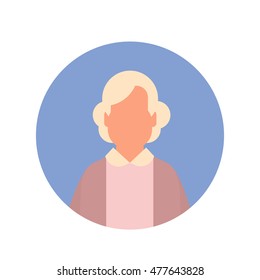 Senior Lady Grandmother Face Web Icon Granny Flat Vector Illustration