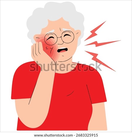 Senior lady toothache caries vector graphic