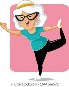 Senior Lady in Yoga Pose Vektorillustration Cartoon. Ältere Frauen mit guter gemeinsamer Flexibilität bei Pilates 
