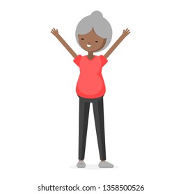 Senior Latino Brunette Woman Girl Adult Old Character Cartoon Poses Casual Cloth Flat Icon Set
