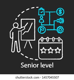 Senior level chalk icon. Profession level. Top management. High and authoritative position. Work experience. High-ranking employee. Professional career. Isolated vector chalkboard illustration
