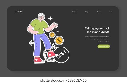 Senior life milestone web banner or landing page. Getting old and maturing, retired aged people experience. Grandfather free from debt or loan. Flat vector illustration.