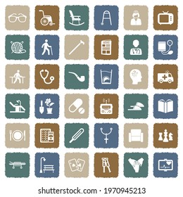 Senior Lifestyle Icons. Grunge Color Flat Design. Vector Illustration.