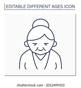 Senior line icon. Life cycle. Old woman. Retirement. Different ages concept. Isolated vector illustration. Editable stroke
