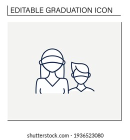 Senior line icon. Professor protection. Second-year student and freshman. Training, studying. Professional development. Graduation concept.Isolated vector illustration.Editable stroke
