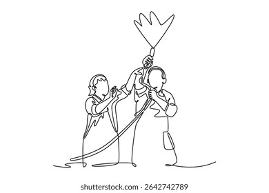 Senior love concept. Single line draw design. Vector graphic illustration