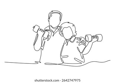 Concepto de amor sénior. Diseño de dibujo de línea única. Ilustración gráfica de Vector