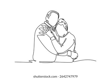 Concepto de amor sénior. Diseño de dibujo de línea única. Ilustración gráfica de Vector