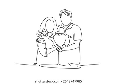 Senior love concept. Single line draw design. Vector graphic illustration