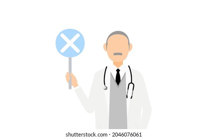 Senior male doctor in white coat holding a "B" stick - matching pose