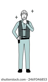 Senior male engineer in helmet and work wear in a confident pose, Vector Illustration