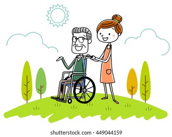 Senior male and female staff of wheelchair