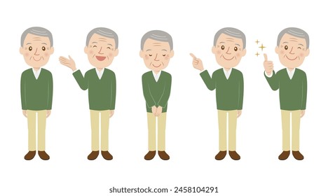 Senior male, full body, expression, set