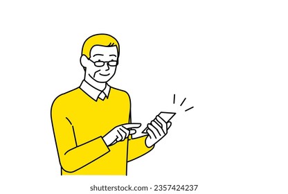 Senior male operating a cell phone, Vector Illustration