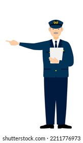 Senior male police officer posing, Pointing with a clipboard