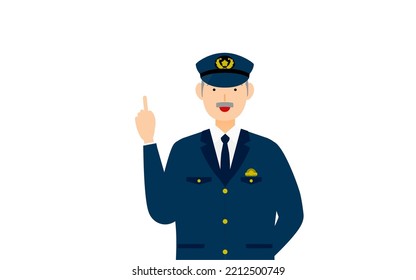 Senior male police officer posing, Pointing