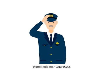 Senior Male Police Officer Posing, Salute